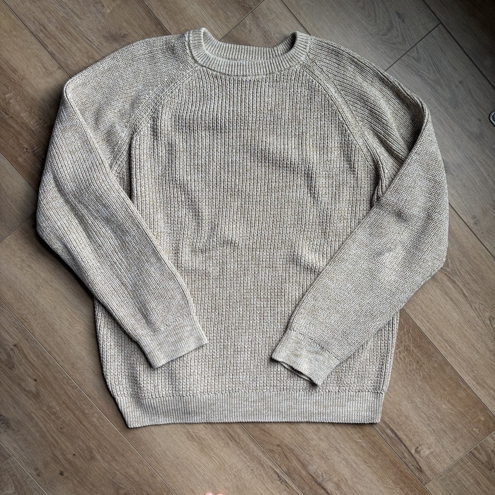 Old Navy Sweater Mens XL Oatmeal Cotton Ribbed Knit Fisherman Coastal Crewneck
